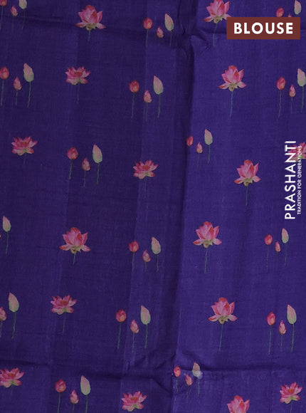 Pure tussar silk saree deep violet with floral prints & pita work and simple border