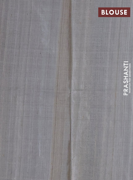 Pure tussar silk saree peacock blue and beige with plain body and embroidery work pallu