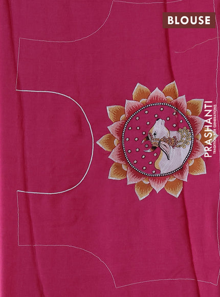 Pure tussar silk saree pink with pichwai design embroidery work buttas and simple border