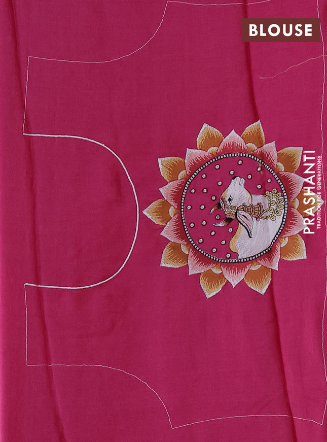 Pure tussar silk saree pink with pichwai design embroidery work buttas and simple border