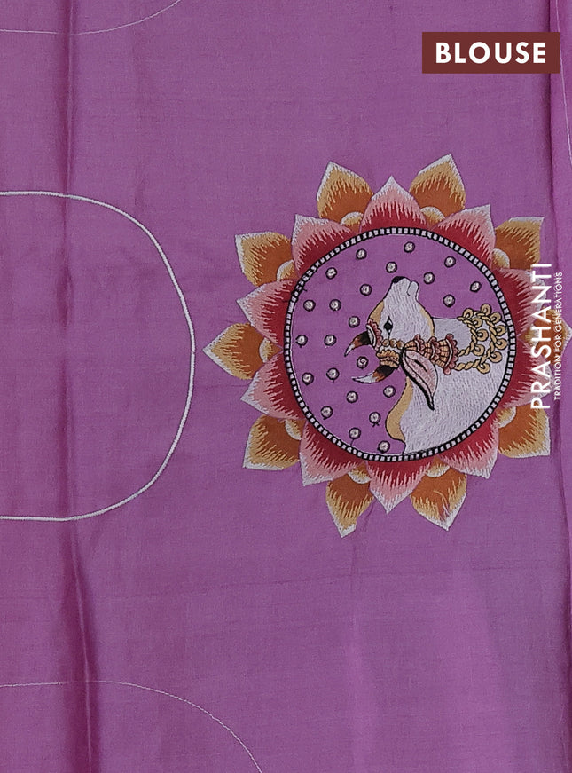 Pure tussar silk saree lavender with pichwai design embroidery work buttas and simple border
