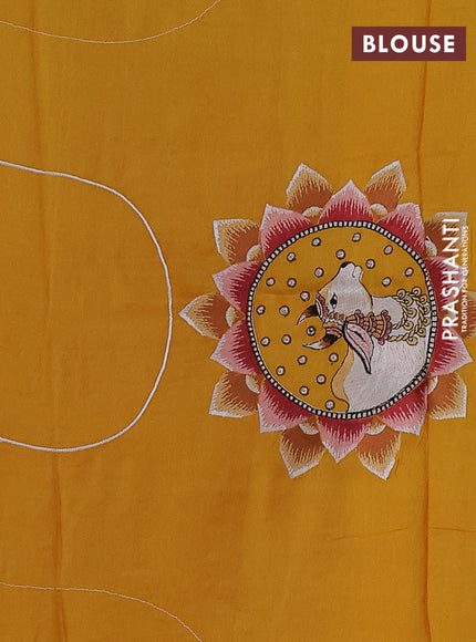 Pure tussar silk saree yellow with pichwai design embroidery work buttas and simple border