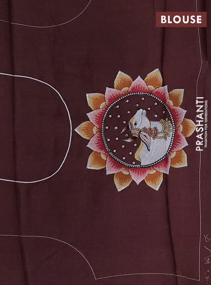 Pure tussar silk saree brown with pichwai design embroidery work buttas and simple border