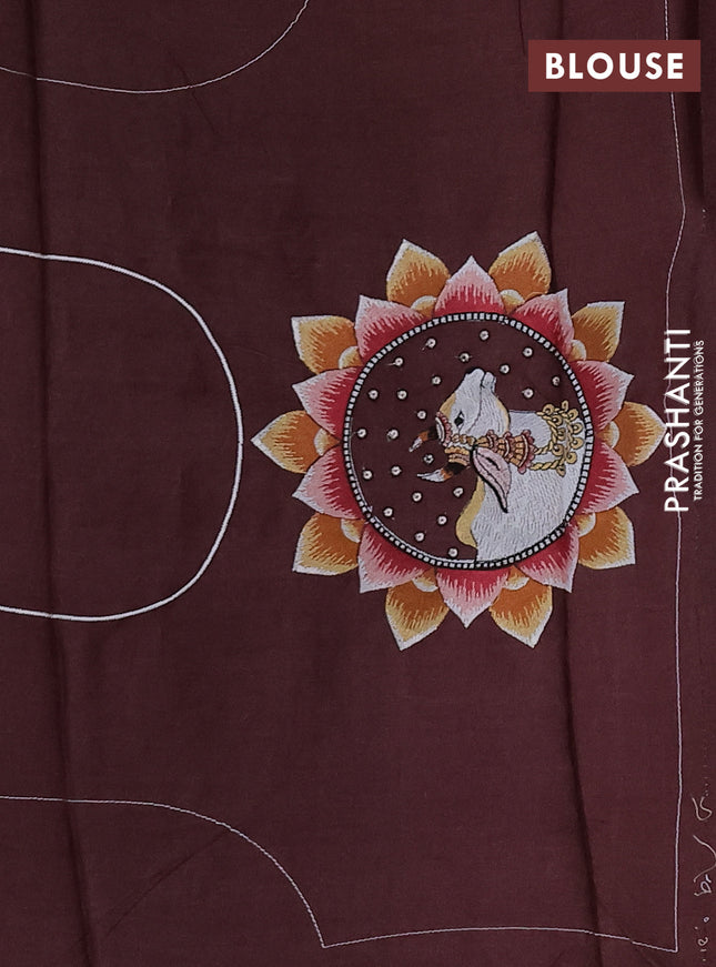 Pure tussar silk saree brown with pichwai design embroidery work buttas and simple border