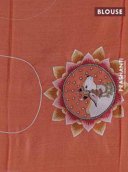 Pure tussar silk saree orange with pichwai design embroidery work buttas and simple border