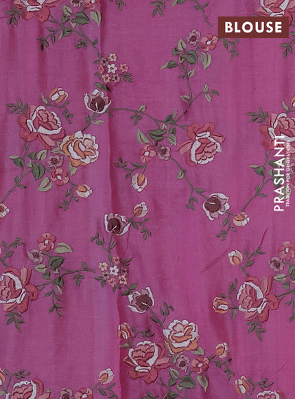 Pure tussar silk saree pink with plain body and floral design embroidery work border