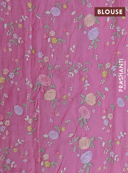 Pure tussar silk saree pink with plain body and floral design embroidery work border