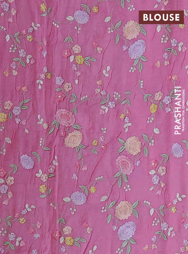 Pure tussar silk saree pink with plain body and floral design embroidery work border