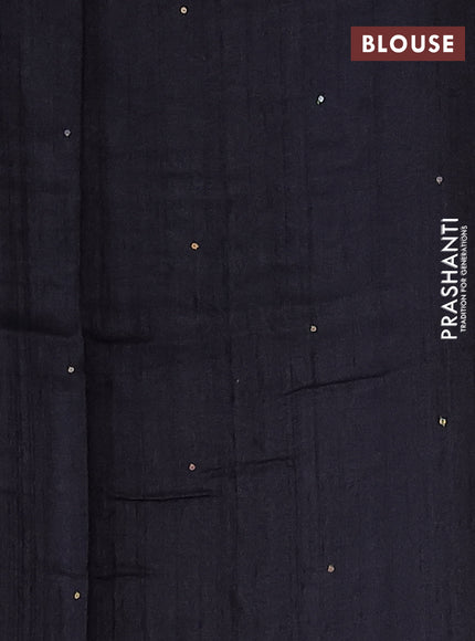Pure tussar silk saree black with plain body and embroidery work border