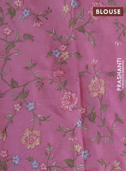 Pure tussar silk saree light pink with plain body and floral design embroidery work border