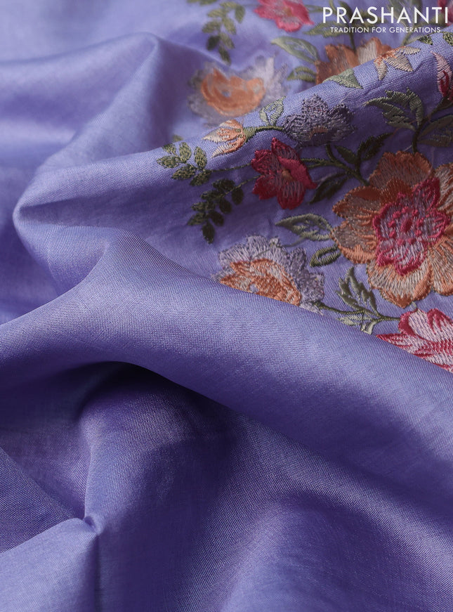 Pure tussar silk saree pastel blue with plain body and floral design embroidery work border