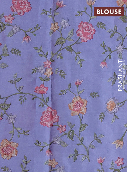 Pure tussar silk saree pastel blue with plain body and floral design embroidery work border