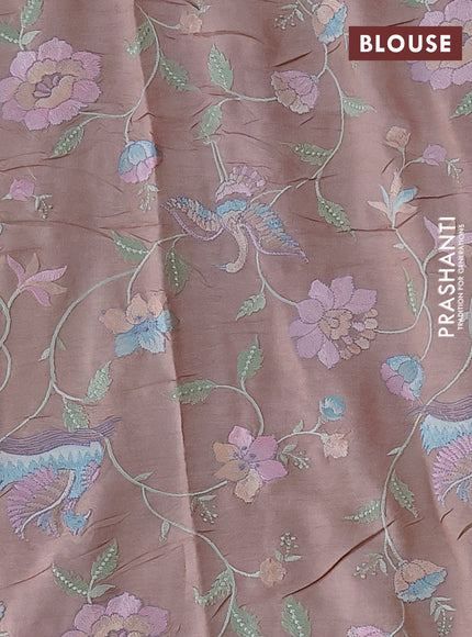 Pure tussar silk saree sandal with plain body and floral design embroidery work border