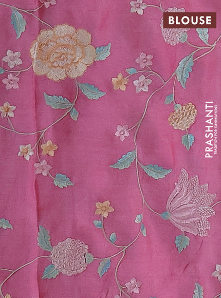 Pure tussar silk saree light pink with plain body and floral design embroidery work border