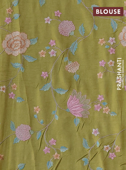 Pure tussar silk saree mustard yellow with plain body and floral design embroidery work border