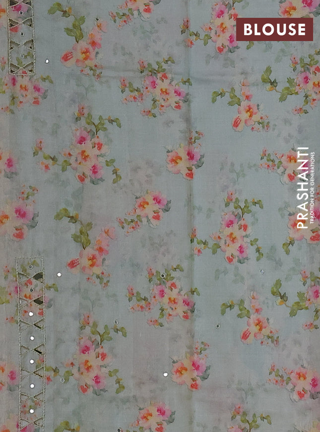 Pure tussar silk saree pastel green with floral digital prints and cut work border