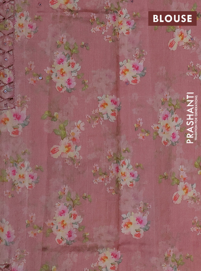 Pure tussar silk saree peach shade with floral digital prints and cut work border