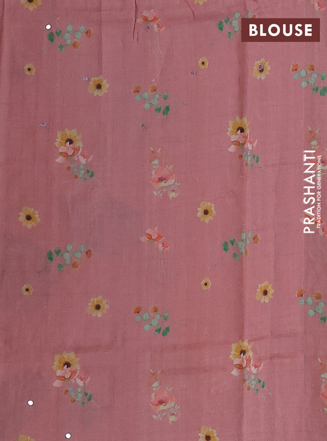 Pure tussar silk saree peach shade with floral digital prints and cut work border