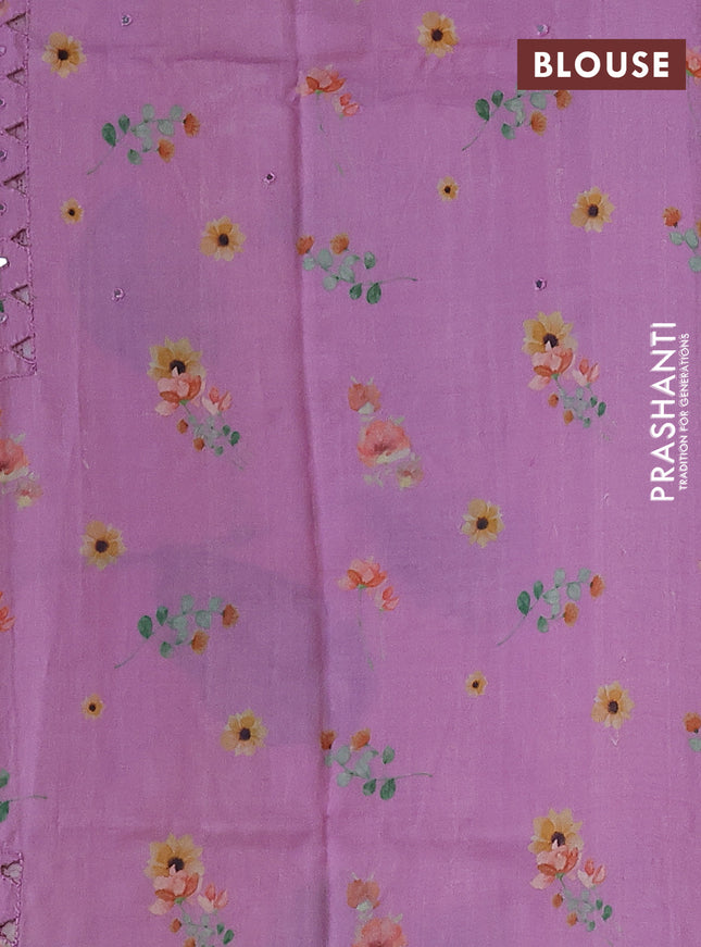 Pure tussar silk saree lotus pink with floral digital prints and cut work border