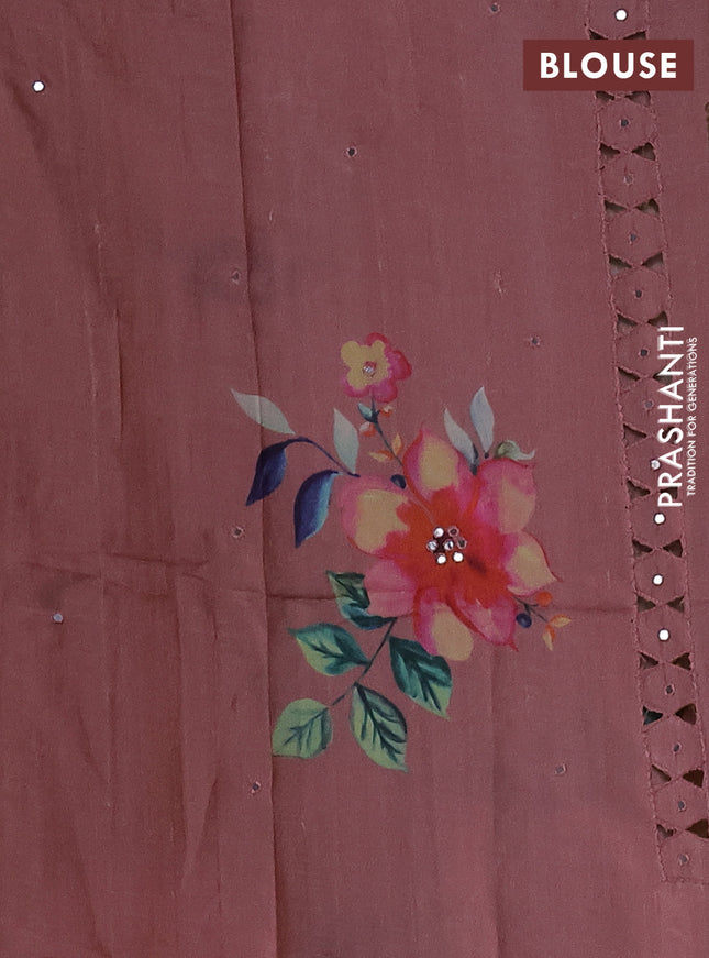 Pure tussar silk saree peach shade with floral digital prints and cut work border