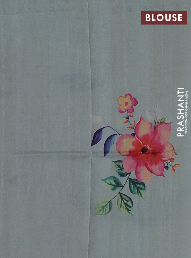 Pure tussar silk saree pastel green with floral digital prints and cut work border