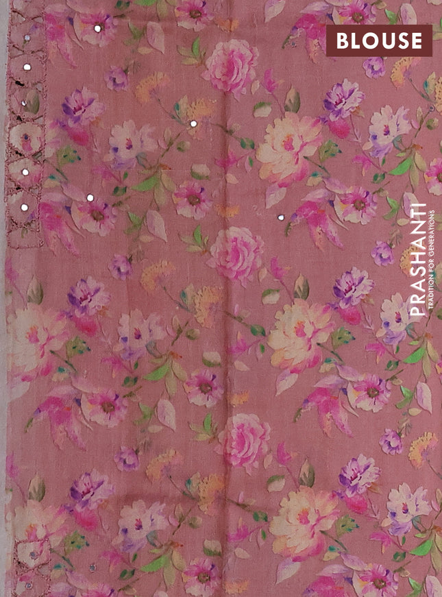 Pure tussar silk saree peach shade with floral digital prints and cut work border