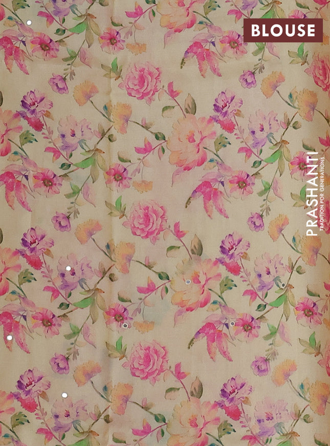 Pure tussar silk saree sandal with floral digital prints and cut work border