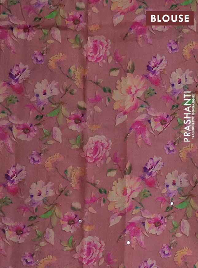 Pure tussar silk saree peach shade with floral digital prints and cut work border