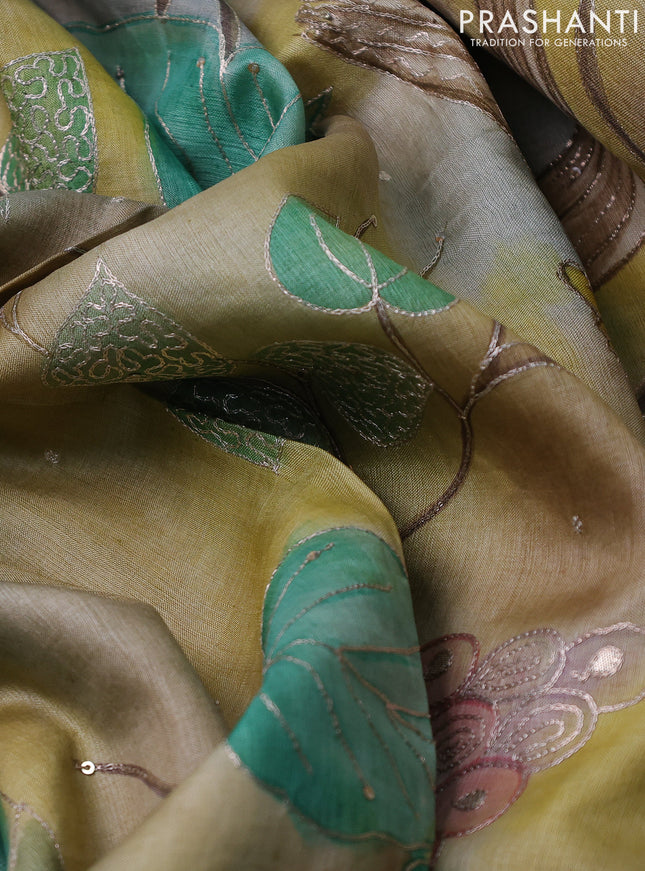 Pure tussar silk saree multi colour with stripes pattern & pita work and embroidery pallu