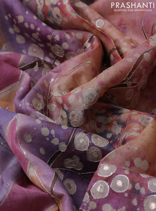 Pure tussar silk saree multi colour and rust with stripes pattern & pita work and embroidery pallu