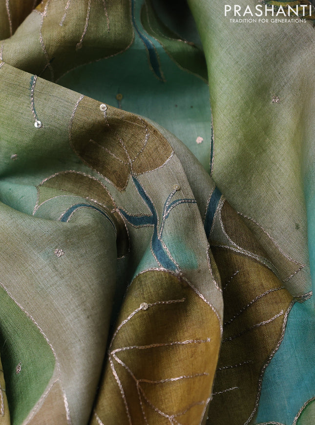 Pure tussar silk saree multi colour with stripes pattern & pita work and embroidery pallu