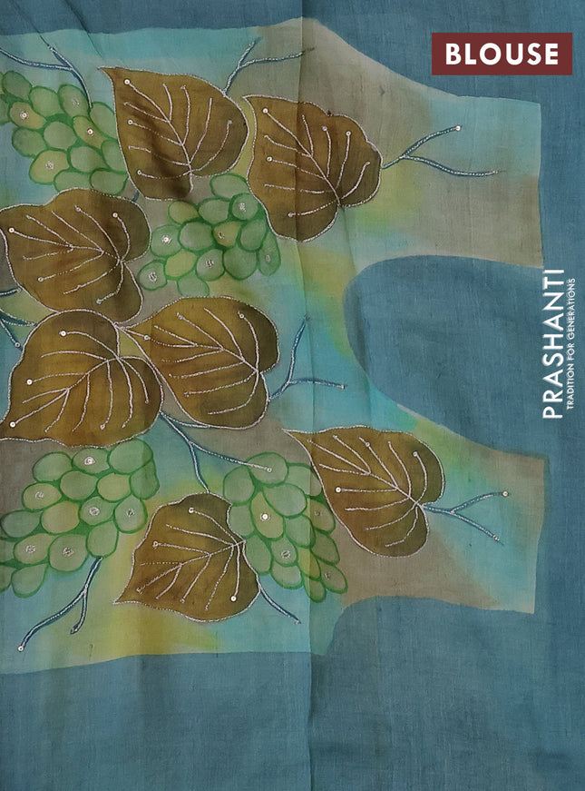 Pure tussar silk saree multi colour with stripes pattern & pita work and embroidery pallu