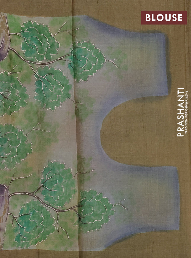 Pure tussar silk saree pastel maroon and grey shade with tie & dye prints & pita work and embroidery pallu