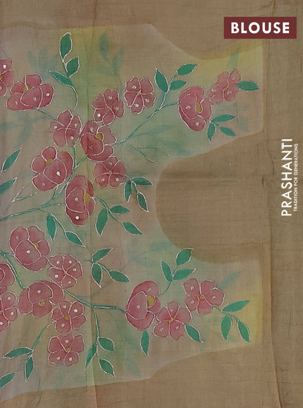 Pure tussar silk saree red and beige with tie & dye prints & pita work and embroidery pallu