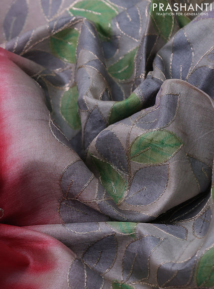 Pure tussar silk saree red and beige with tie & dye prints & pita work and embroidery pallu