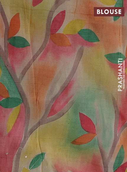 Pure tussar silk saree purple and multi colour with tie & dye prints & pita work and embroidery pallu