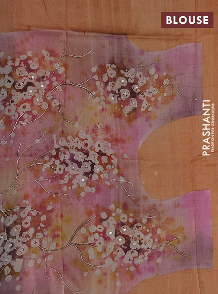 Pure tussar silk saree purple and multi colour with tie & dye prints & pita work and embroidery pallu