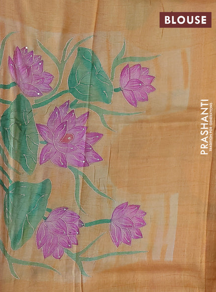 Pure tussar silk saree pink and pale orange with tie & dye prints & pita work and embroidery pallu