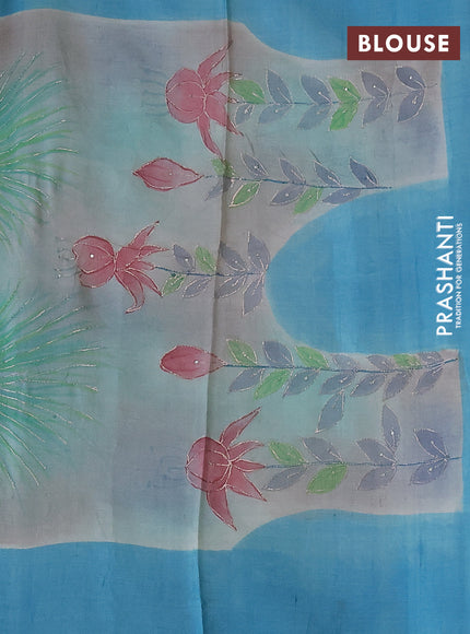 Pure tussar silk saree light green and beige with tie & dye prints & pita work and embroidery pallu