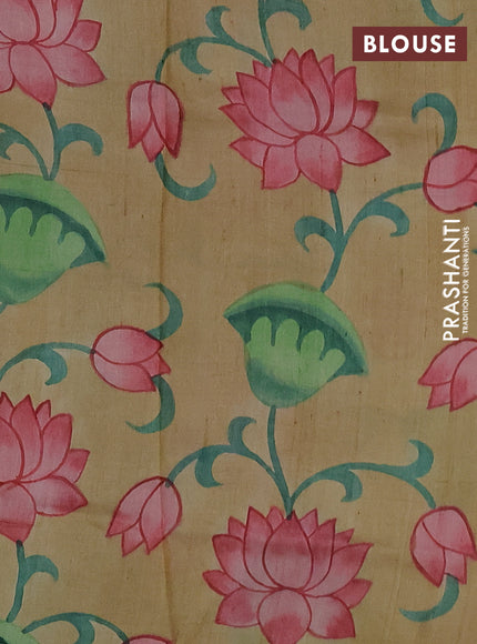 Pure tussar silk saree green and sandal with tie & dye prints & pita work and embroidery pallu