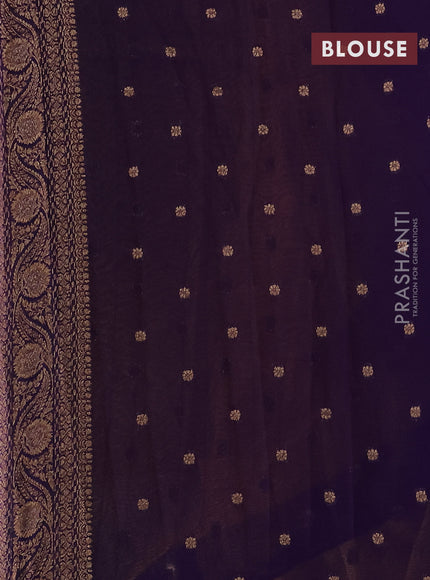 Banarasi semi georgette saree lime yellow and violet with allover thread & zari woven buttas and woven border
