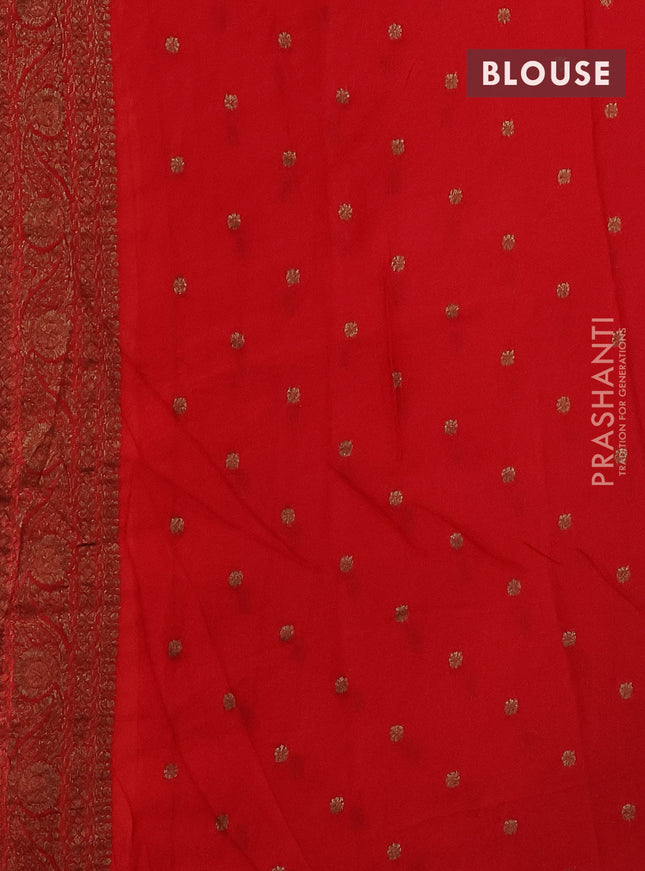 Banarasi semi georgette saree peach orange and red with allover thread & zari woven buttas and woven border