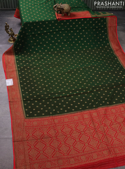 Banarasi semi georgette saree green and red with allover thread & zari woven buttas and woven border