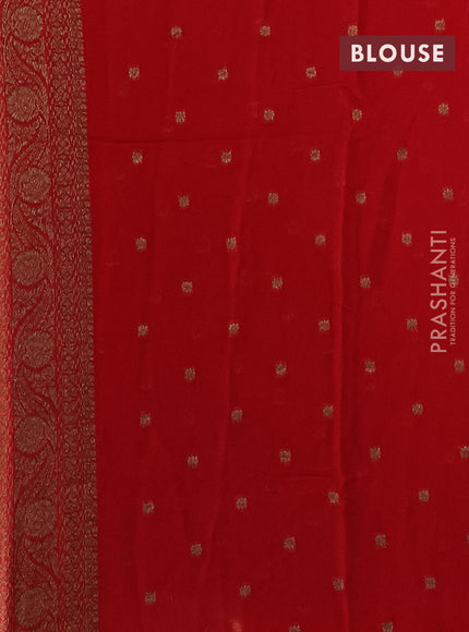 Banarasi semi georgette saree green and red with allover thread & zari woven buttas and woven border