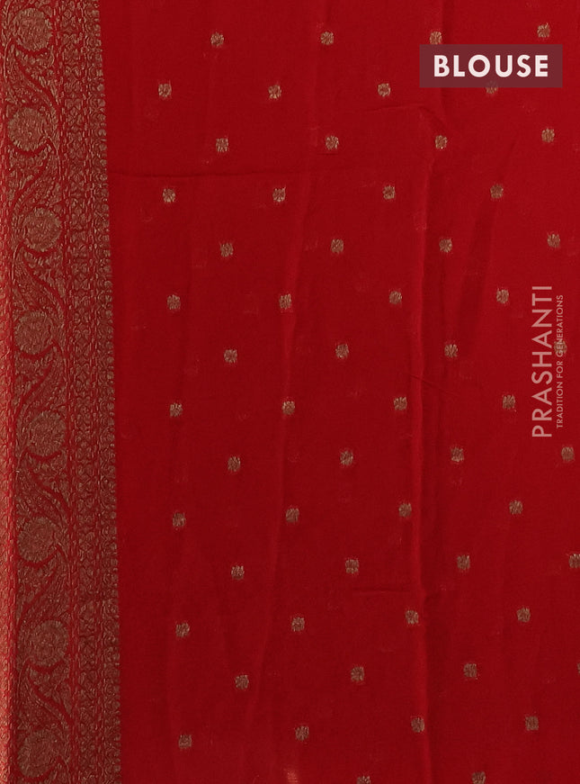 Banarasi semi georgette saree green and red with allover thread & zari woven buttas and woven border