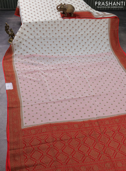 Banarasi semi georgette saree beige and red with allover thread & zari woven buttas and woven border