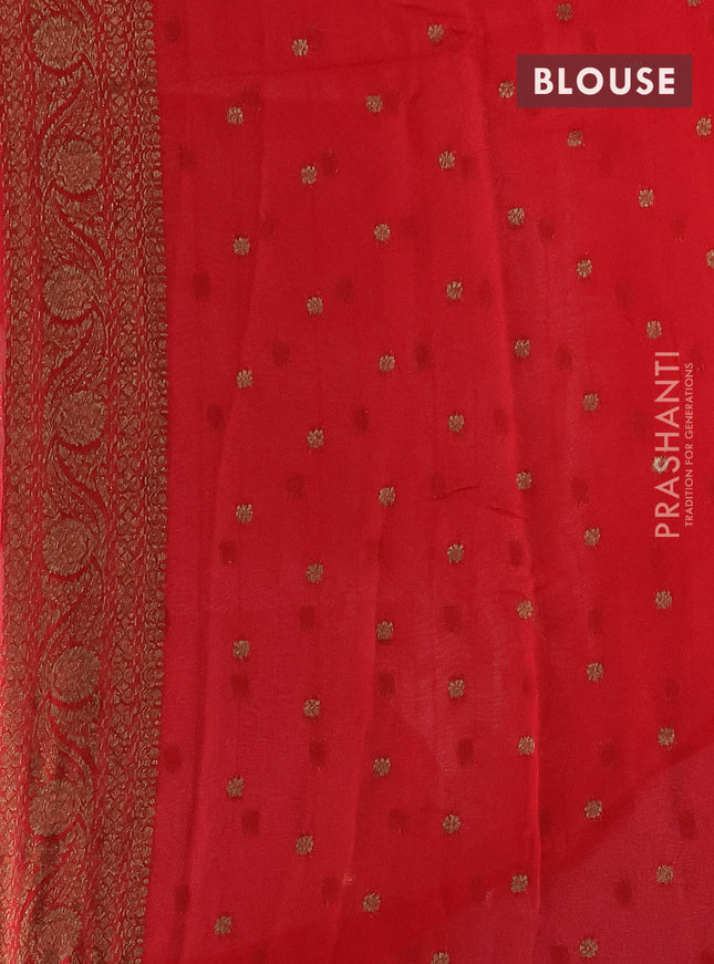 Banarasi semi georgette saree beige and red with allover thread & zari woven buttas and woven border