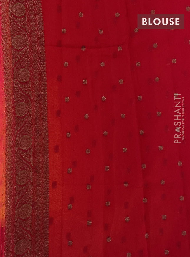 Banarasi semi georgette saree mustard yellow and pink with allover thread & zari woven buttas and woven border