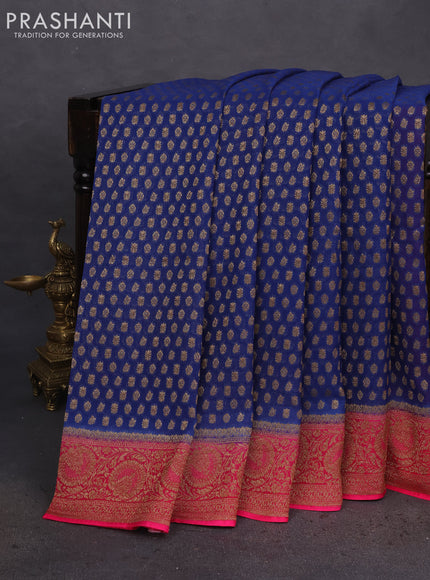 Banarasi semi georgette saree blue and pink with allover thread & zari woven buttas and woven border