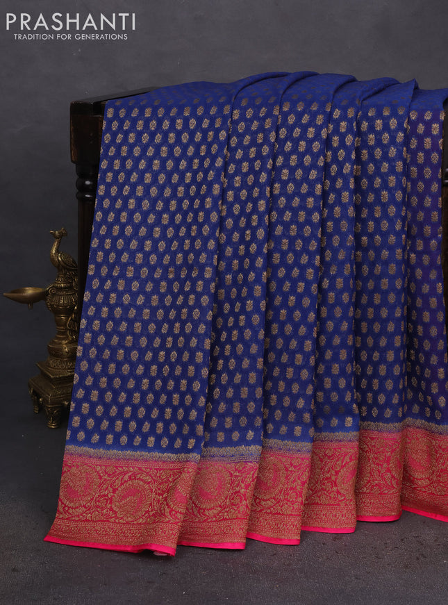 Banarasi semi georgette saree blue and pink with allover thread & zari woven buttas and woven border